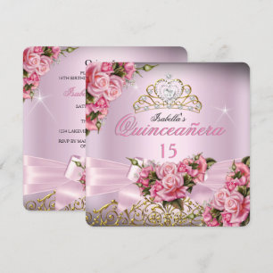 Invitation Quinceanera Jolie rose Roses Tiara 15e anniversair