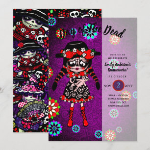 Invitation Quinceanera Jour des crânes de sucre morts