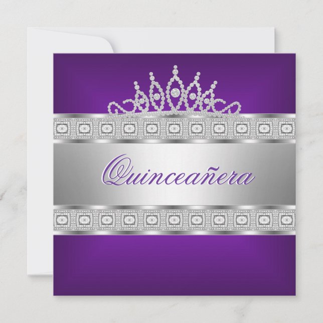 Invitation Quinceanera Joyau d'argent pourpre 15e anniversair (Devant)