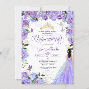 Invitation Quinceanera Lavande Purple Élégant Papillon Inv