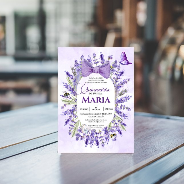 Invitation Quinceañera lavande violette Floral Espagnol (Créateur téléchargé)