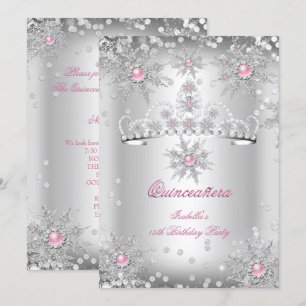 Invitation Quinceanera Light Rose Silver Winter Wonderland