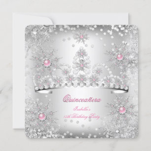 Invitation Quinceanera Light Rose Silver Winter Wonderland