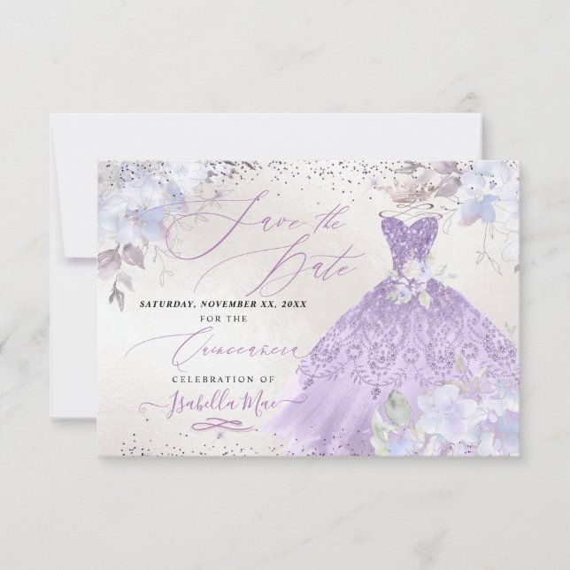 Invitation Quinceanera Lilac Purple Parties scintillant Gown  (Devant)