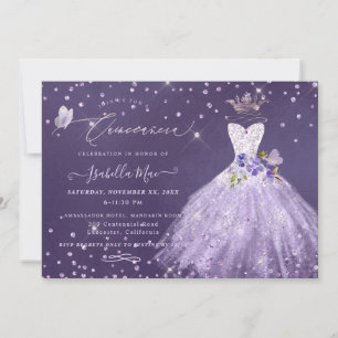 Invitation Quinceanera Lilac Purple Silver Parties scintillan