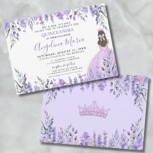 Invitation Quinceañera lilas violettes Princesse florale
