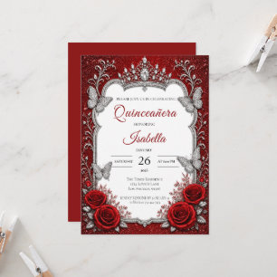 Invitation Quinceañera Luxe Rouge Argent