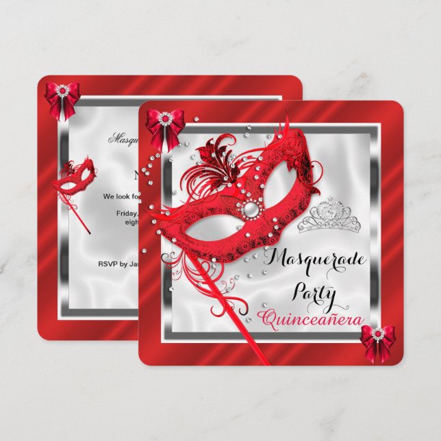 Invitation Quinceanera Mascarade Rouge 15ème anniversaire (Devant / Derrière)