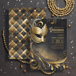 Invitation Quinceanera Masquerade Black Gold ID1031