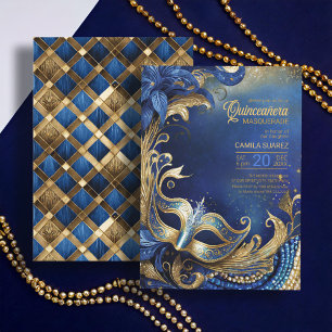 Invitation Quinceanera Masquerade Blue Gold ID1031