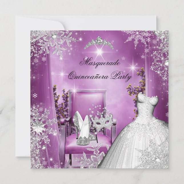 Invitation Quinceanera Masquerade Magique Princesse rose (Devant)