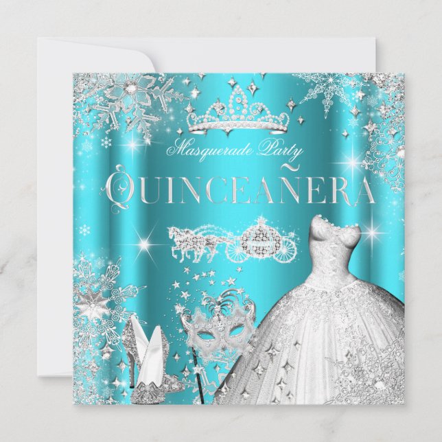 Invitation Quinceanera Masquerade Magique Princesse Turquoise (Devant)