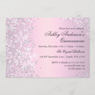 Invitation Quinceanera Merveilleux Hiver Flocons de Neige Ros