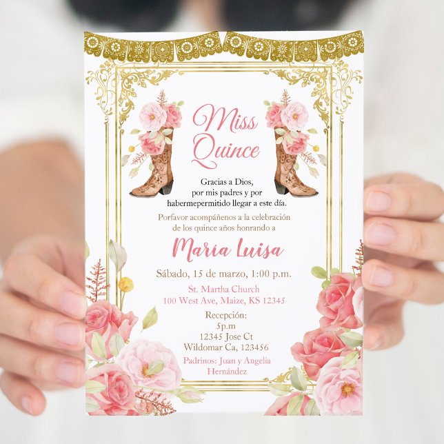 Invitation Quinceañera mexicaine Mademoiselle Quince rose et  (Créateur téléchargé)