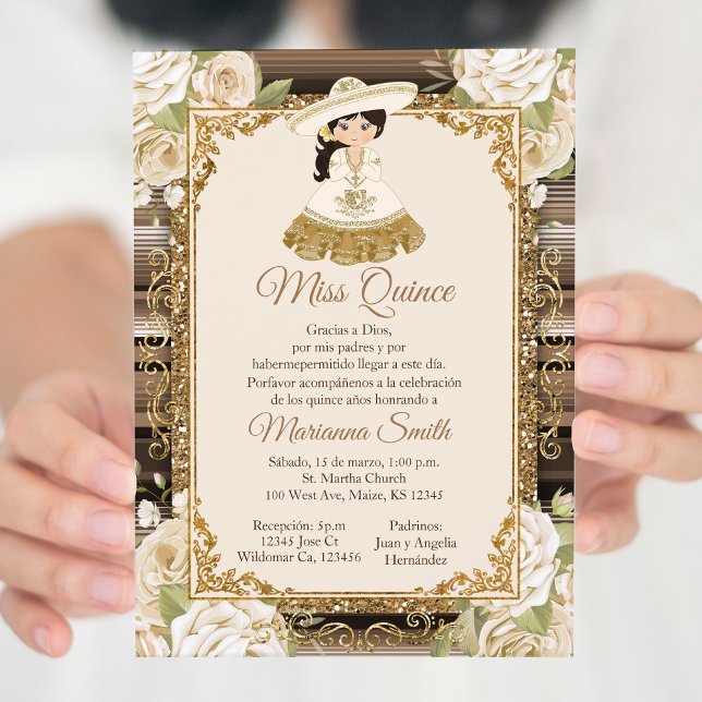 Invitation Quinceañera Mexicaine Miss Quince Or (Créateur téléchargé)