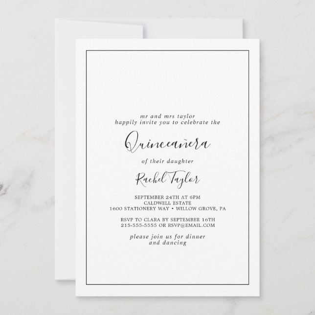 Invitation Quinceañera minimaliste (Devant)