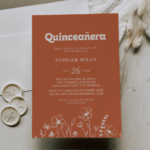 Invitation Quinceañera Minimaliste en Terre Cuite Fleur Sauva