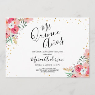 Invitation Quinceañera Mis Quince Años Pink Floral Anniversai
