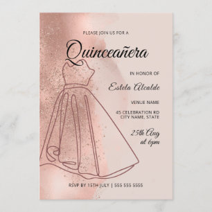 Invitation Quinceanera Mis Quince Dusty Rose Gold Elegant
