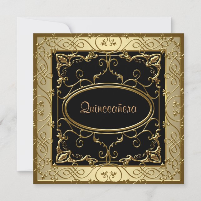 Invitation Quinceanera noir et or (Devant)