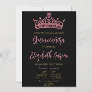 Invitation quinceañera noir et rose