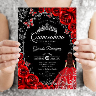 Invitation Quinceanera Noir Rouge Argent