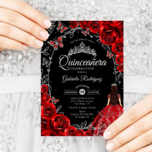Invitation Quinceanera Noir Rouge Argent