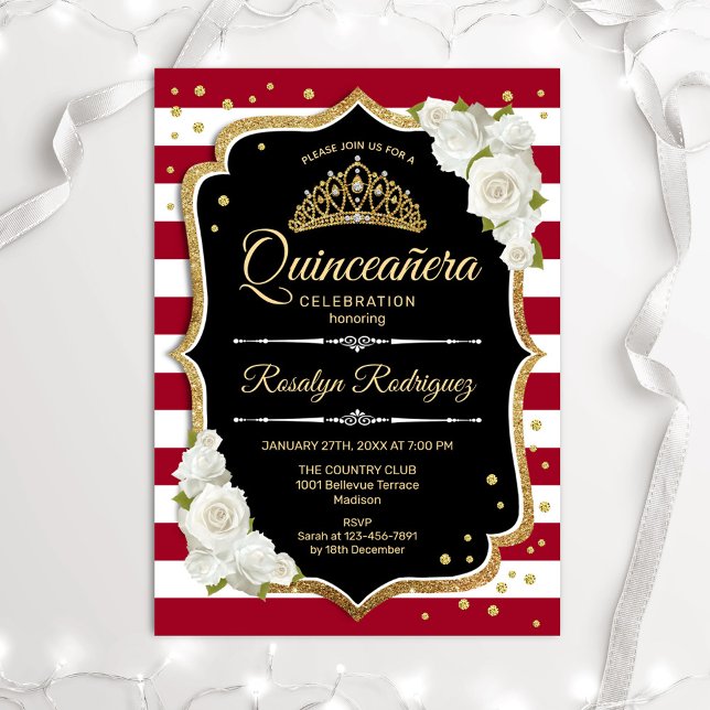 Invitation Quinceanera - Noir Rouge Blanc Or (Créateur téléchargé)