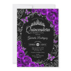 Quinceanera noire en argent violet