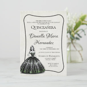 Invitation Quinceañera noire et verte