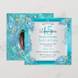 Invitation Quinceanera Océan Bleu turquoise 15ème anniversair
