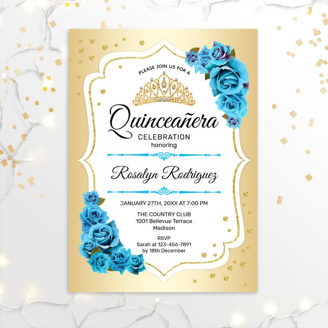 Invitation Quinceanera - Or Blanc Bleu (Créateur téléchargé)