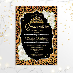 Invitation Quinceanera - Or Empreinte de léopard Blanc