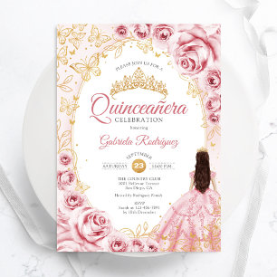 Invitation Quinceanera Or rose Floral
