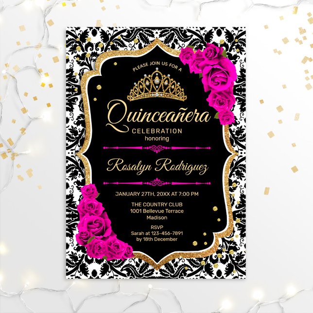 Invitation Quinceanera - Or rose noir (Créateur téléchargé)