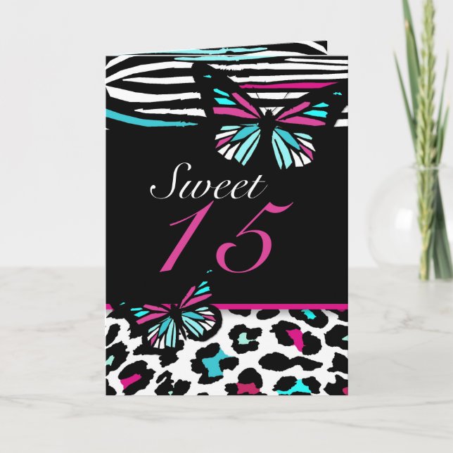 Invitation Quinceanera ou Sweet 16 Butterfly Invitation, rose (Devant)
