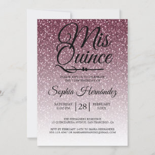 Invitation Quinceañera Pailleté Violet 15e Anniversaire 