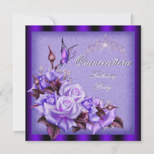 Invitation Quinceanera Papillon Rose pourpre Floral