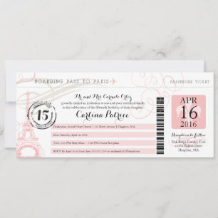 Invitation Quinceanera   Paris Embarquement Pass