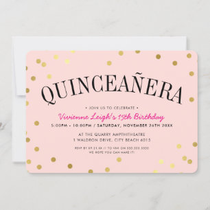 Invitation QUINCEAÑERA PARIS Luxueux confetti doré taches ros