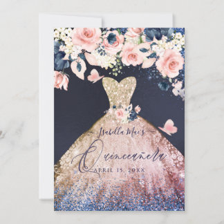 Invitation Quinceanera Parties scintillant florale Gown Ombre
