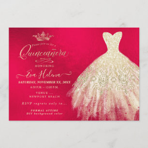 Invitation Quinceañera, Parties scintillant Gown, Faux Gold+R