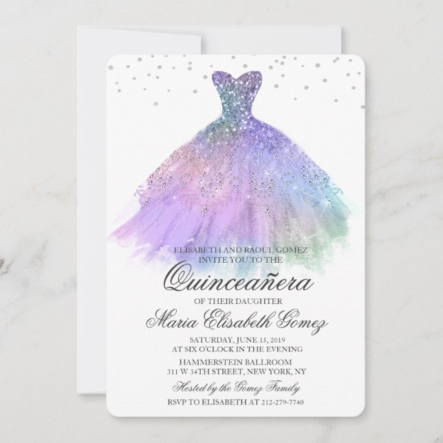 Invitation Quinceanera Parties scintillant robe Diamond Invit (Devant)