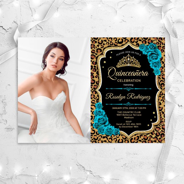 Invitation Quinceanera Party avec photo - Empreinte de léopar (Créateur téléchargé)