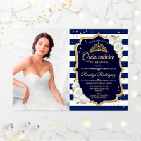 Quinceanera Party avec photo - Gold Navy White