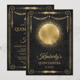 Invitation Quinceanera Party avec photo - Noir et or