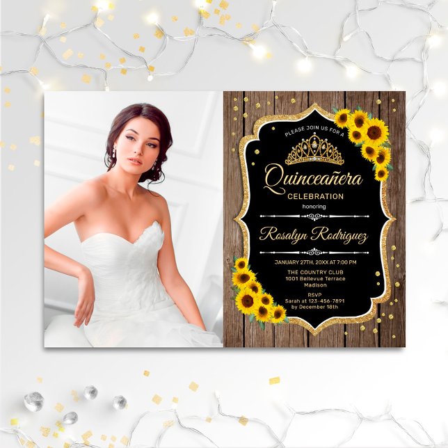 Invitation Quinceanera Party Avec Photo - Tournesols Rustique (Créateur téléchargé)