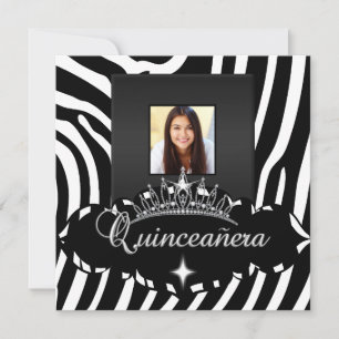Invitation Quinceanera Party Black White Zebra Girl Photo