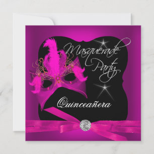 Invitation Quinceanera Party Masquerade rose noir