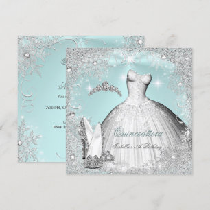 Invitation Quinceanera Party Mint Blue Silver Flèches de neig
